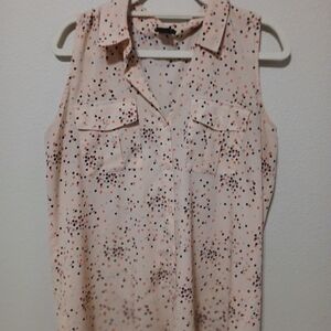 Ann Taylor Pink Sleeveless Blouse with Polka Dots